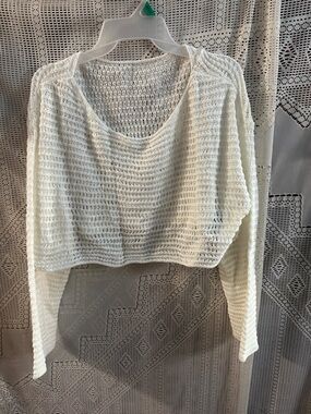 Women's Cream Open-Knit Cropped Sweater Top